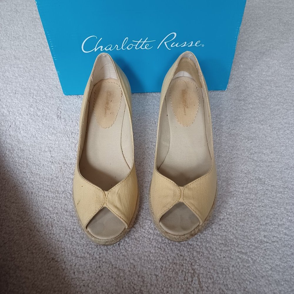 Yellow Canvas Wedge Sandals Size 8